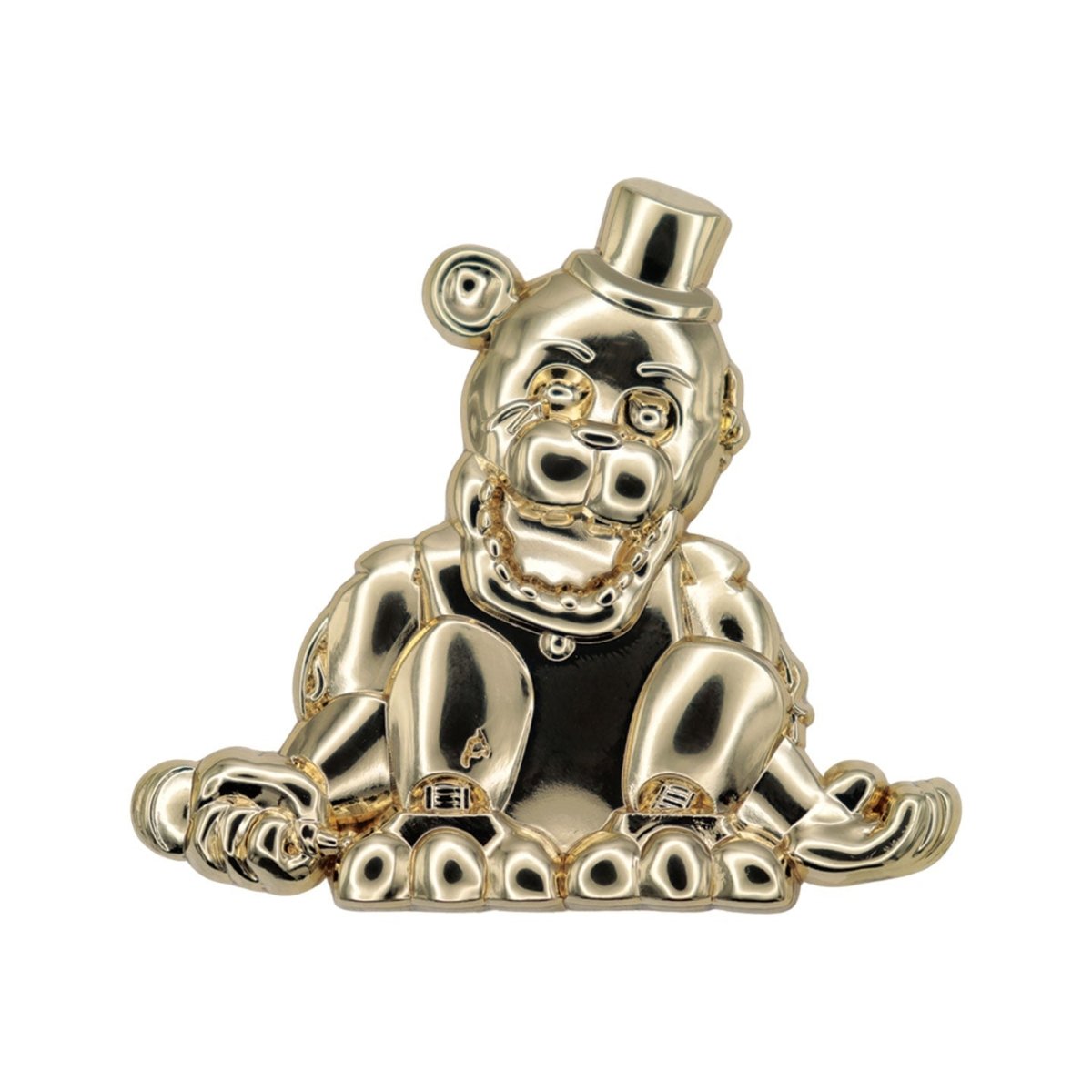 Five Nights at Freddy's Golden Freddy chase pin badge in shiny gold-tone metal