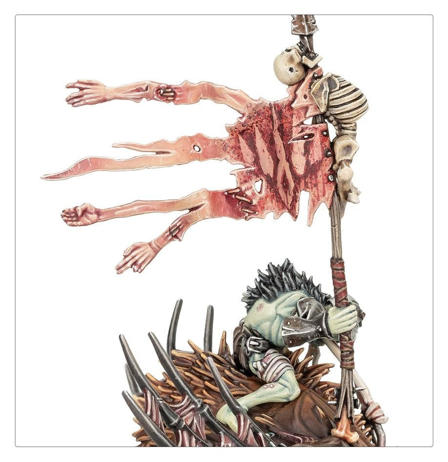 Close-up of a Morbheg Knight standard bearer with a grisly flayed-skin banner
