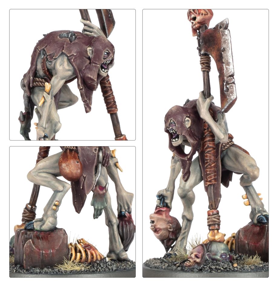 Close-up views of the painted Royal Decapitator's rags, skull trophies and axe