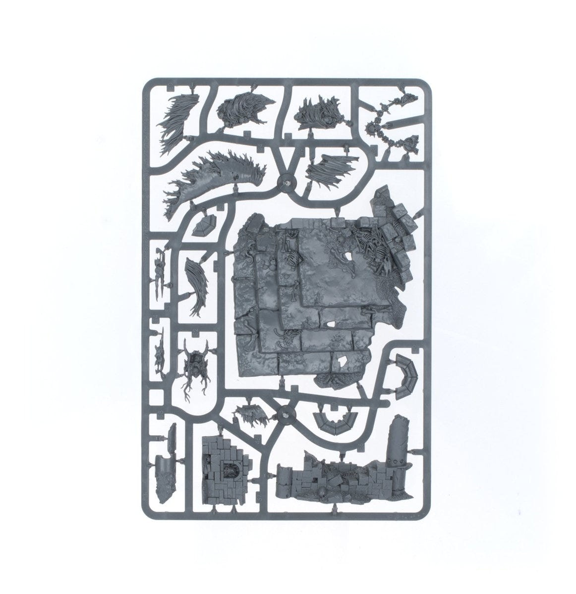 Ushoran, Mortarch of Delusion unpainted plastic sprue, frame 2 of 3, with the throne-room base parts