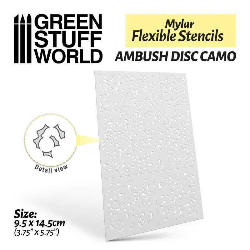 Green Stuff World - Mylar Flexible Stencils AMBUSH DISC CAMO - Loaded Dice Barry Vale of Glamorgan CF64 3HD