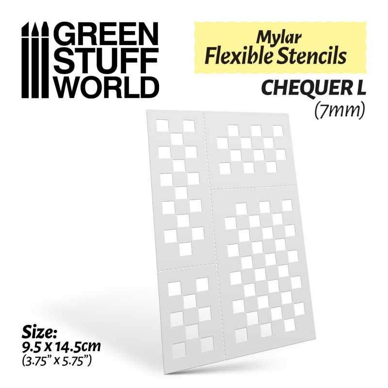 Green Stuff World - Mylar Flexible Stencils CHEQUER Large (7mm) - Loaded Dice Barry Vale of Glamorgan CF64 3HD