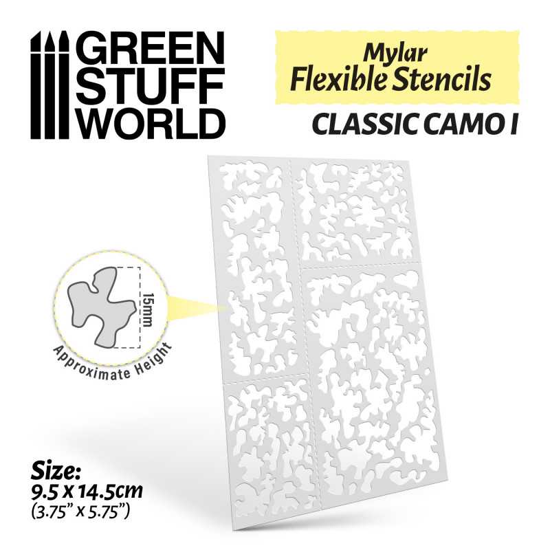 Green Stuff World - Mylar flexible stencils - Classic Camo 1  (15mm) - Loaded Dice