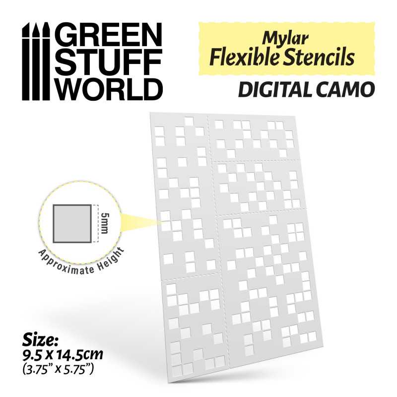 Green Stuff World - Mylar Flexible Stencils DIGITAL CAMO (5mm) - Loaded Dice