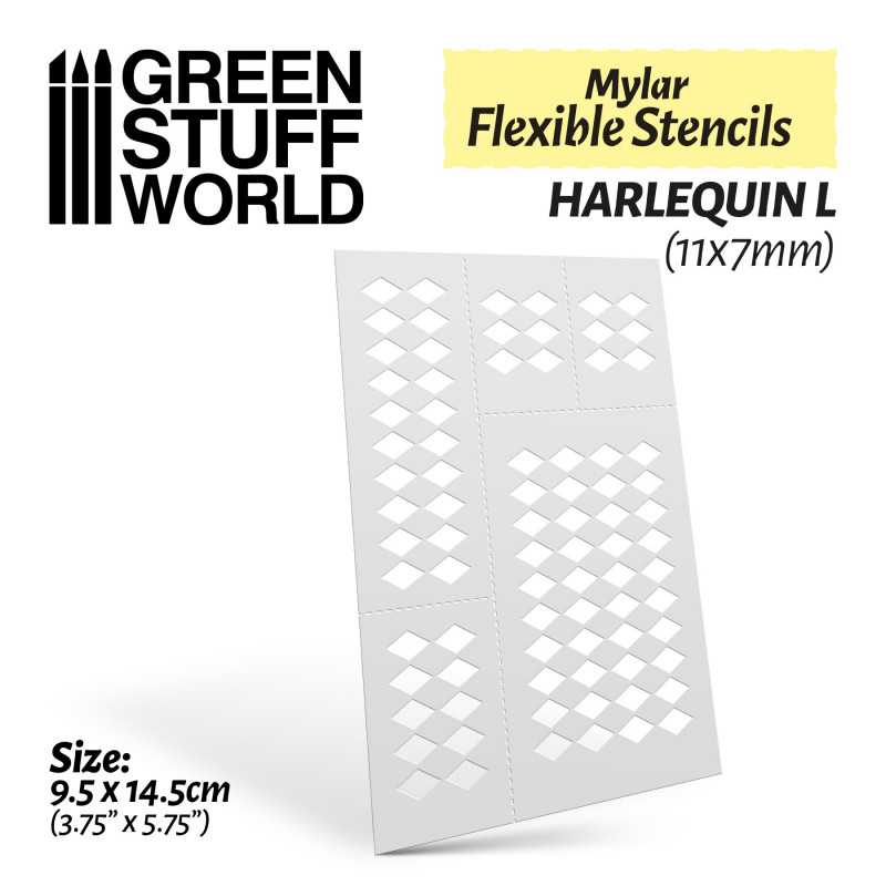 Green Stuff World - Mylar Flexible Stencils HARLEQUIN Large (11x7mm) - Loaded Dice Barry Vale of Glamorgan CF64 3HD