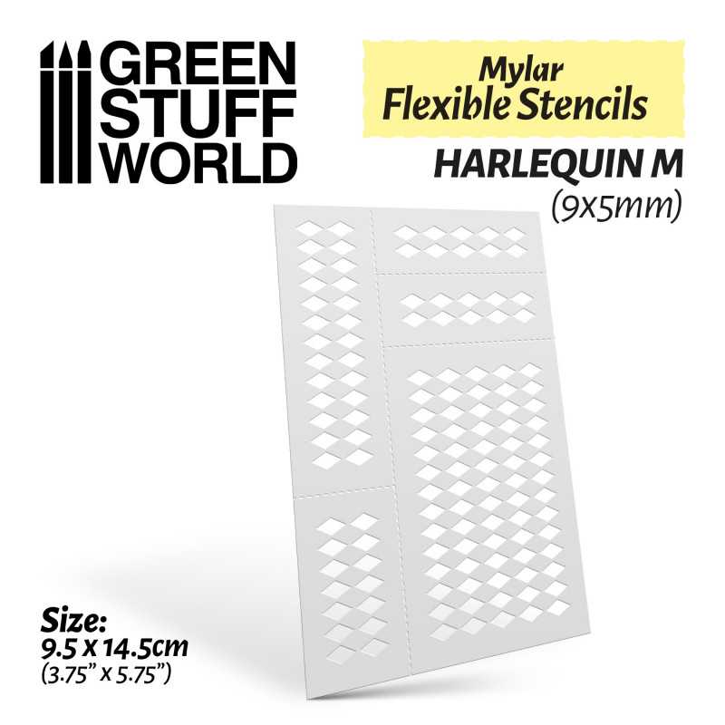 Green Stuff World - Mylar Flexible Stencils HARLEQUIN Medium (9x5mm) - Loaded Dice Barry Vale of Glamorgan CF64 3HD