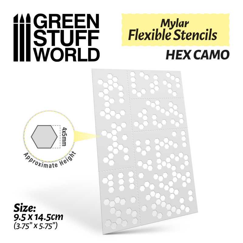 Green Stuff World - Mylar Flexible Stencils HEX CAMO (4x5mm) - Loaded Dice