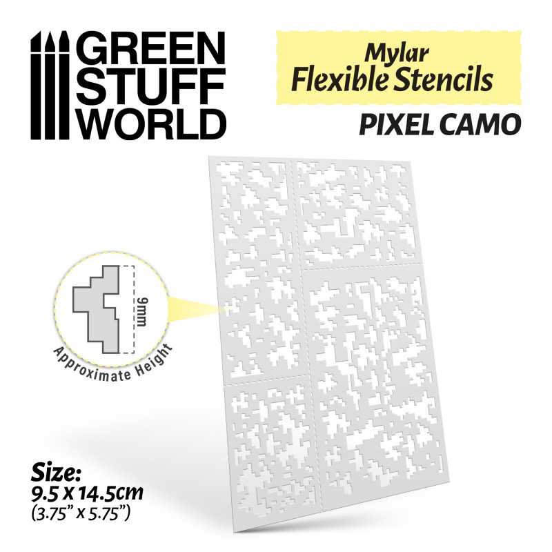 Green Stuff World - Mylar flexible stencils - Pixel CAMO (9mm) - Loaded Dice