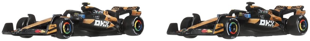Two Hot Wheels Premium McLaren 1:64 F1 cars shown side by side