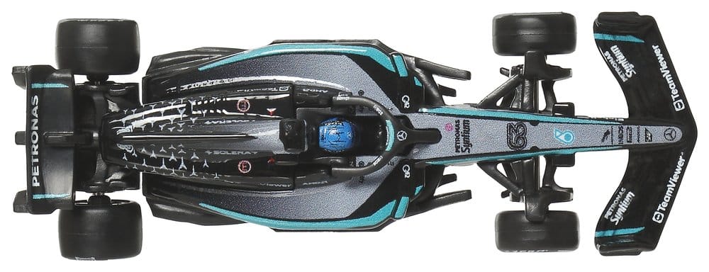 Hot Wheels Premium Mercedes-AMG PETRONAS 1:64 F1 car viewed from directly above
