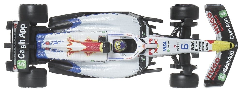 Hot Wheels Premium Visa Cash App Racing Bulls 1:64 F1 car viewed from directly above