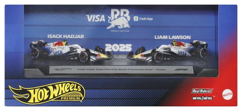 Hot Wheels Premium Visa Cash App Racing Bulls 2-pack box, straight-on front view