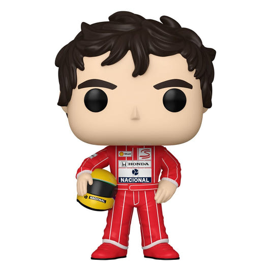 Funko Pop! Racing Ayrton Senna in red and white McLaren race suit holding his helmet
