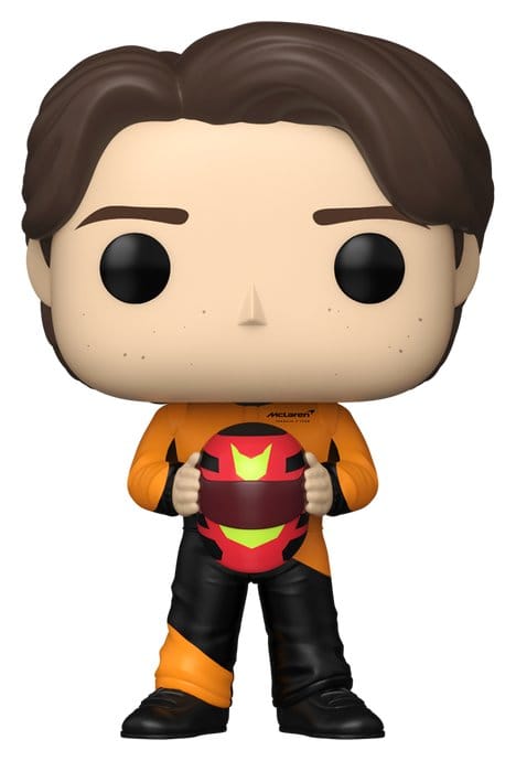 Funko Pop! Racing Oscar Piastri vinyl figure in McLaren team kit holding his helmet