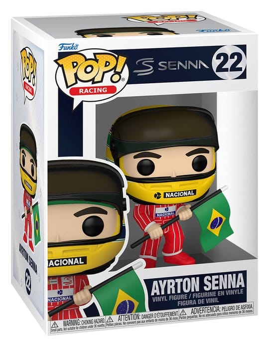 Funko Pop! Racing Ayrton Senna number 22 in window box with Brazilian flag