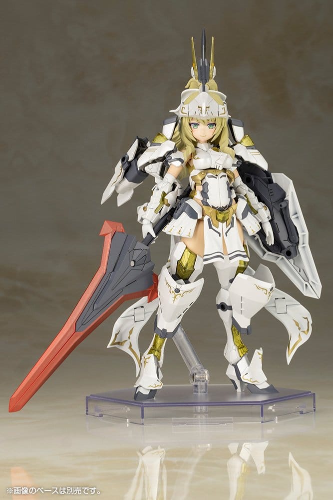 Frame Arms Girl Durga II model on stand holding greatsword Berngurst and shield, front view