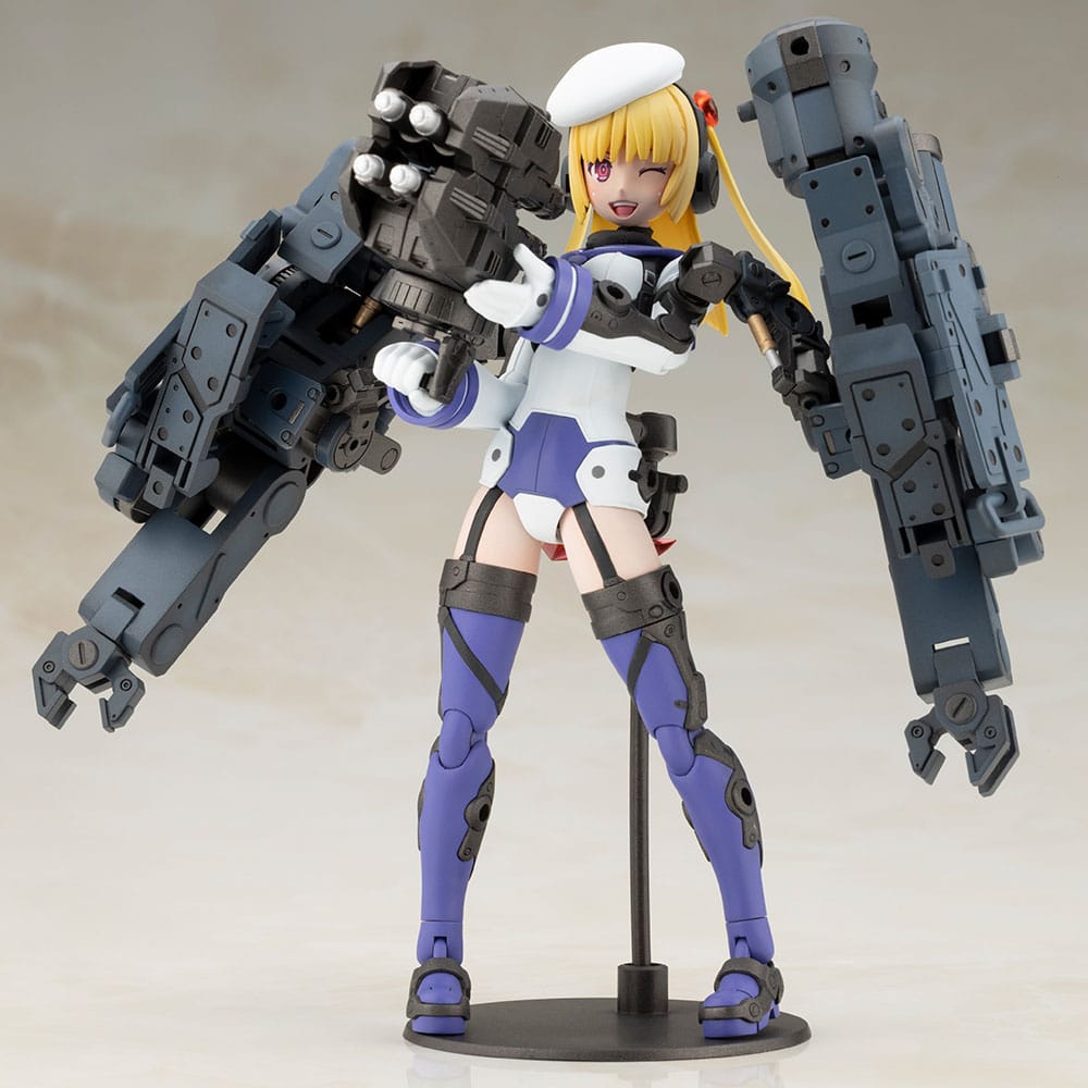 Frame Arms Girl Greifen Barracuda with Weapon Unit 43 Excannon arm units on a display stand