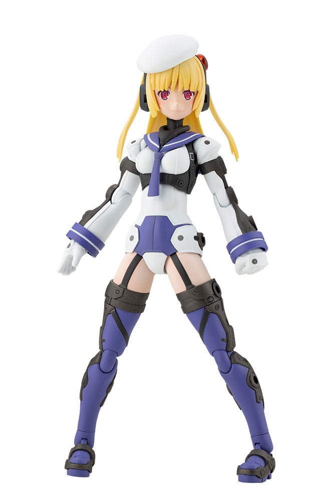 Kotobukiya Frame Arms Girl Greifen Barracuda built kit, front view in beret on white background