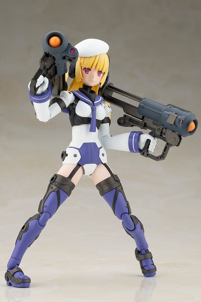 Frame Arms Girl Greifen Barracuda aiming a long blue-grey cannon, Kotobukiya plastic kit