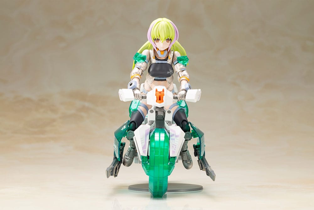 Frame Arms Girl Wilber Nine Beryl Armor Custom on motorcycle, head-on front view