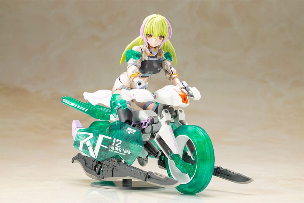 Wilber Nine Beryl Armor Custom riding her transforming motorcycle, side view