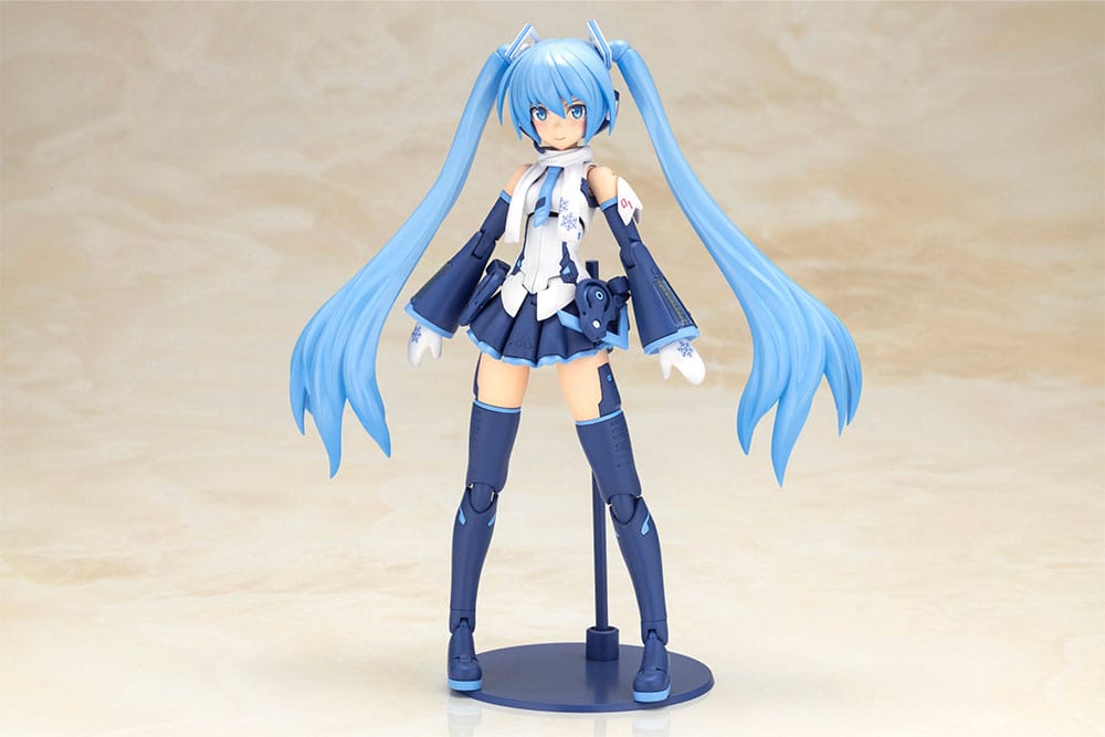 Frame Arms Girl Snow Miku Another Color Ver. standing on her base with pale blue twintails