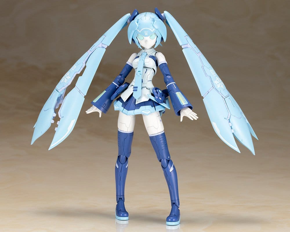 Frame Arms Frame Artist Snow Miku standing with clear blue hair wings, front view on base