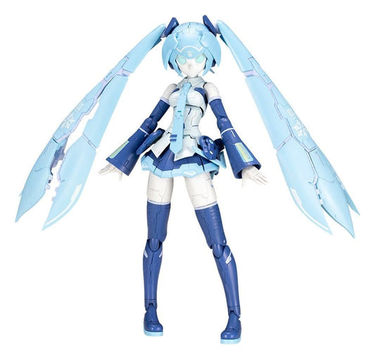 Kotobukiya Frame Artist Snow Miku mecha model kit with translucent blue wings, front view
