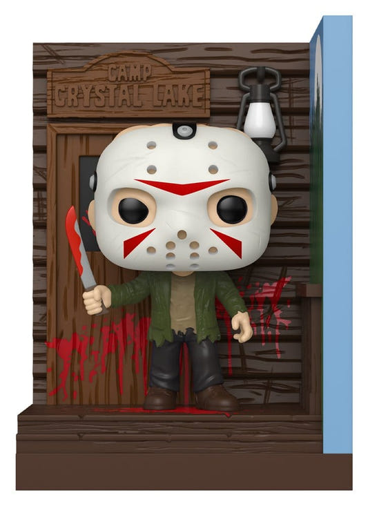 Funko Friday the 13th POP! Nooks Jason diorama in a Camp Crystal Lake cabin corner with machete
