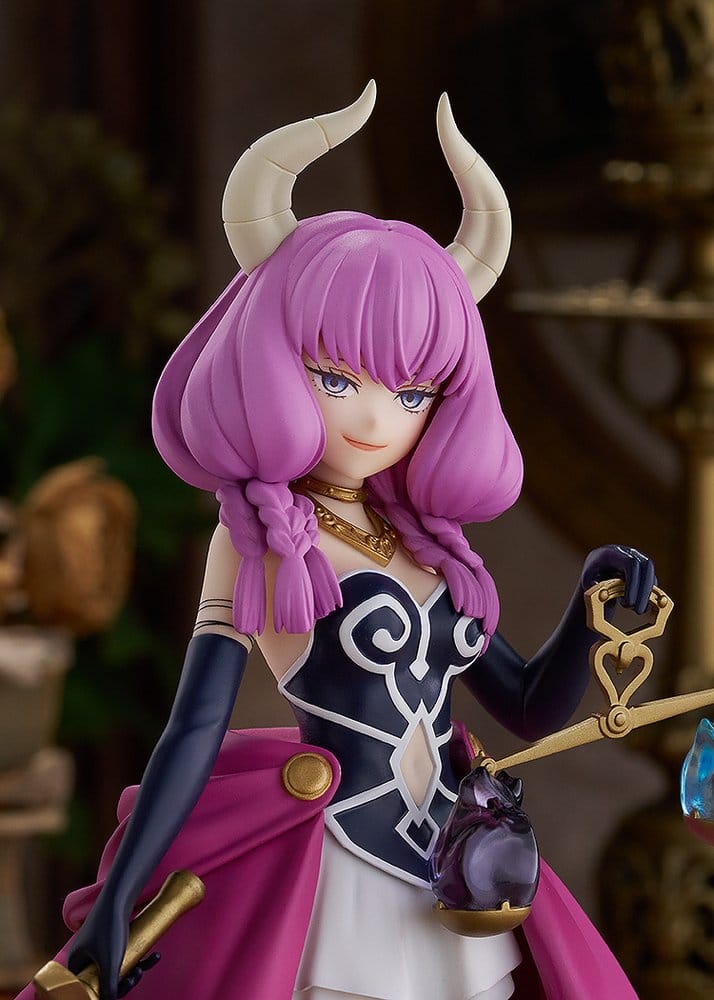 Close-up of Frieren Aura figure's face, curled horns and scales of obedience