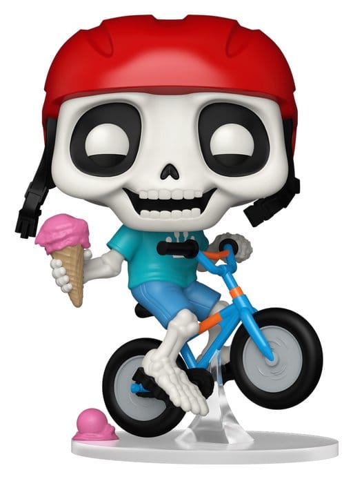 Funko Legacy Bike Rider Skully Pop! Icons vinyl figure in red helmet on a bike holding an ice cream