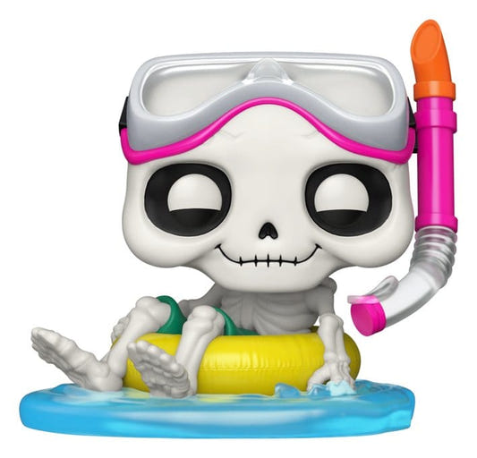 Funko Legacy Swimmer Skully Pop! Icons vinyl figure in snorkel mask floating on a yellow rubber ring