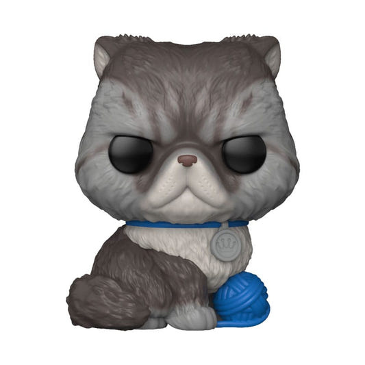 Funko Legacy Pets Persian Cat Pop! vinyl figure, grey fluffy cat with a blue ball of yarn