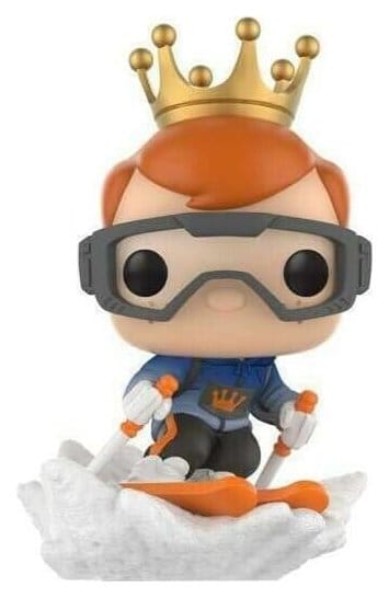 Funko Pop! Freddy Funko exclusive vinyl figure wearing a crown and goggles, skiing on a snowy base