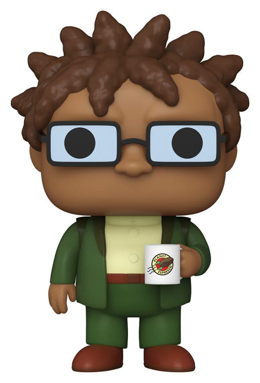 Funko POP! Hermes Conrad from Futurama in green suit and glasses holding a mug