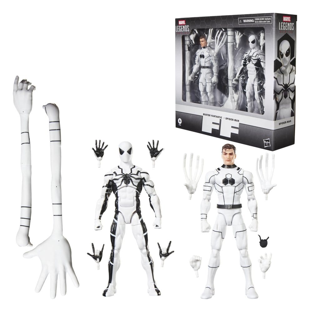 Mister Fantastic and Spider-Man Marvel Legends 2-pack box with figures and accessories laid out