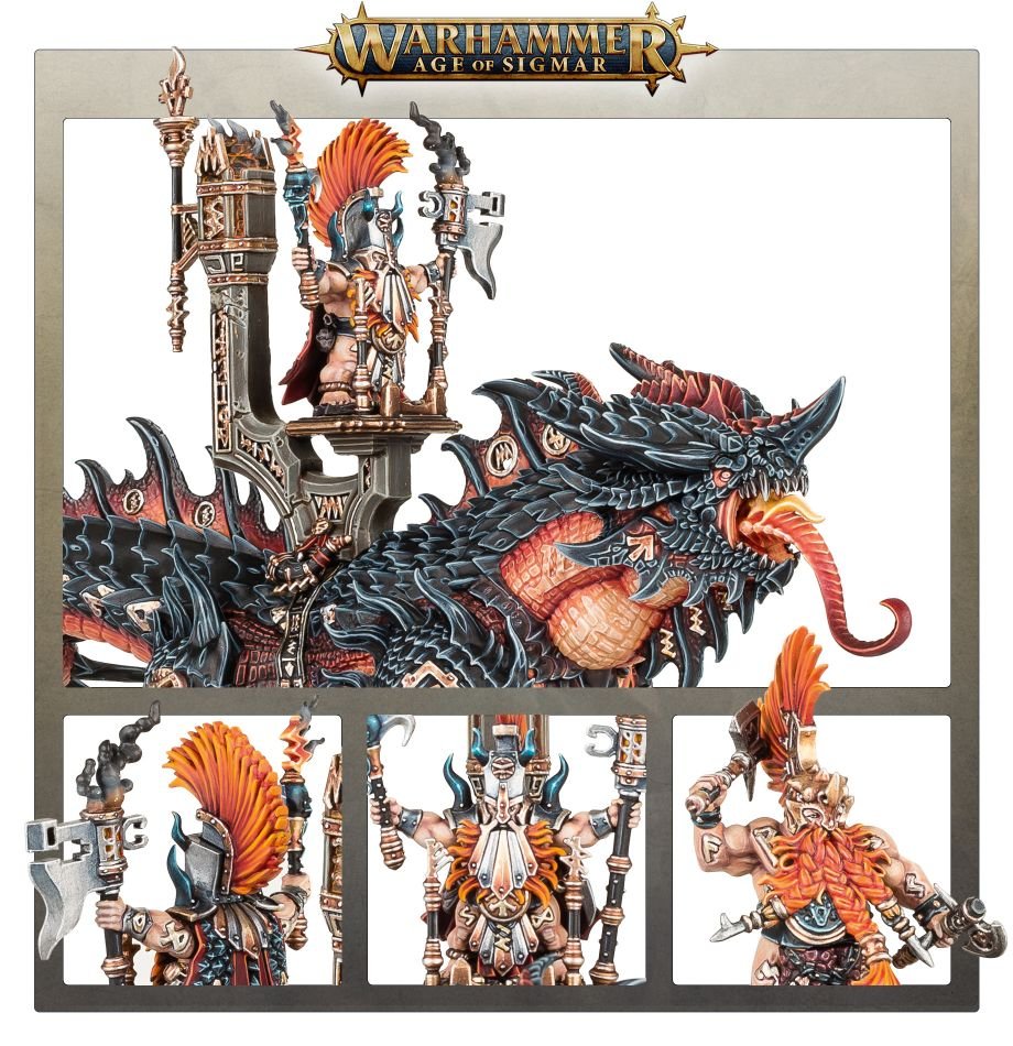 Fyreslayers: Auric Runefather on Magmadroth model detail - Loaded Dice
