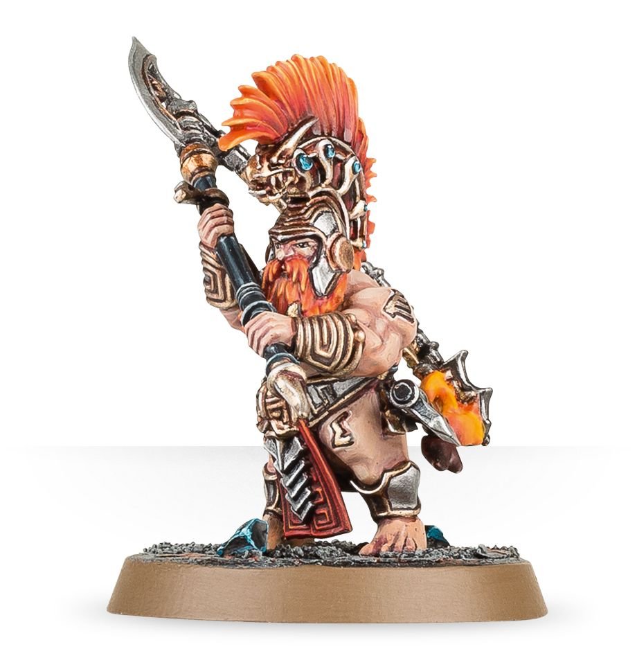 Painted Hearthguard Berzerker gripping a berzerker broadaxe, orange crest and ur-gold runes