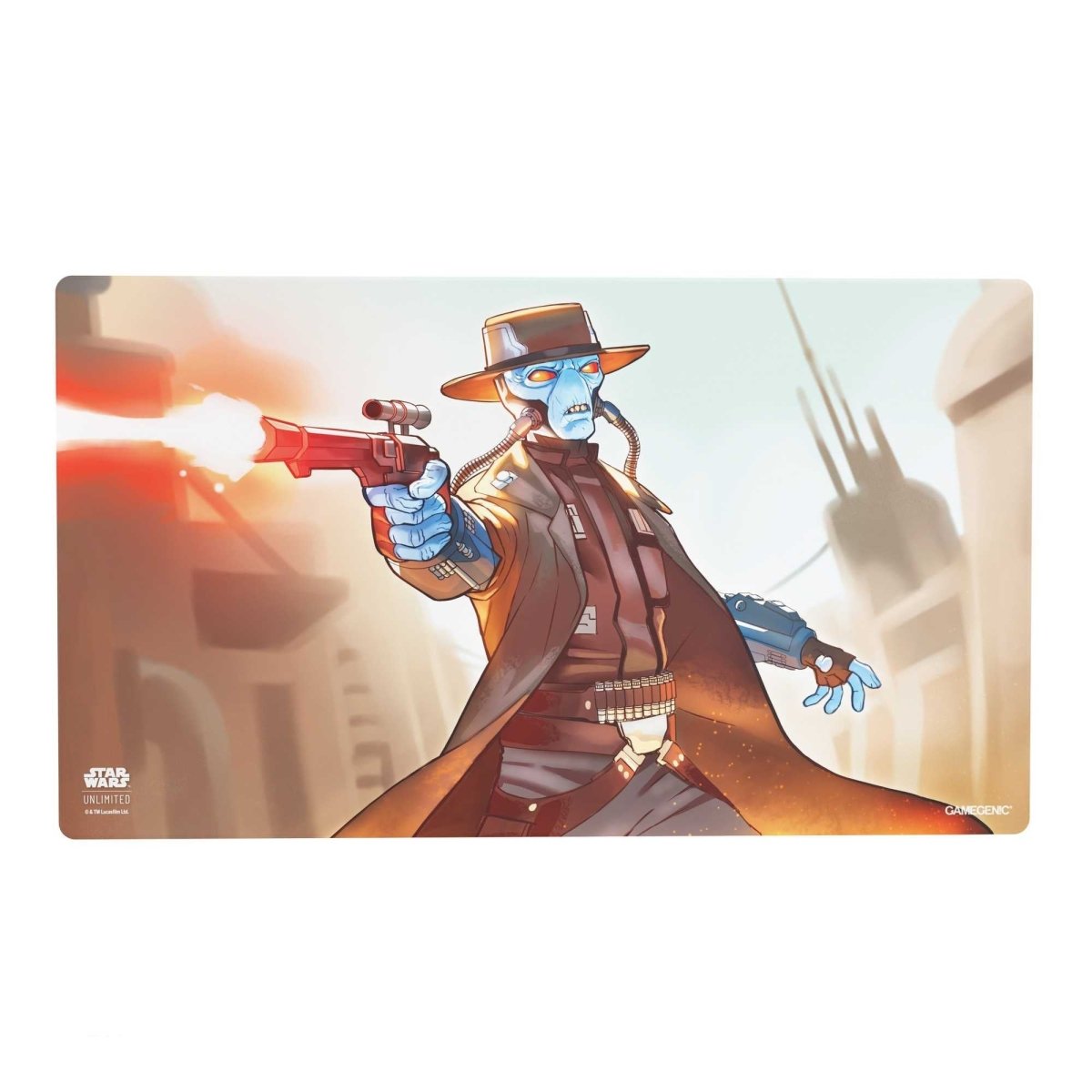 Gamegenic Star Wars: Unlimited game mat with Cad Bane artwork, the bounty hunter firing his blaster