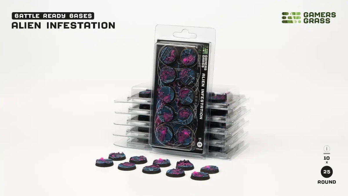 Gamers Grass Alien Infestation Round Bases - 25mm (x10) - Loaded Dice