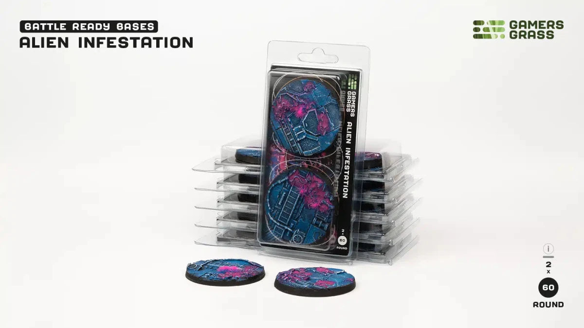 Gamers Grass Alien Infestation Round Bases - 60mm (x2) - Loaded Dice