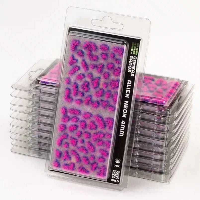 Gamers Grass Alien Neon 4mm tufts in stacked blister packs