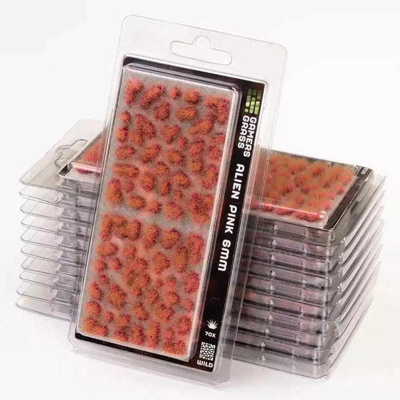 Gamers Grass Alien Pink 6mm tufts in stacked clear blister packs