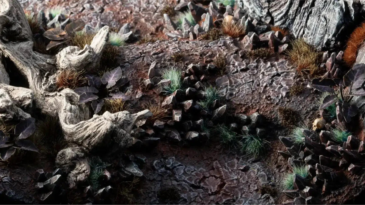 Painted Chaos Shards crystals scattered across a dark wasteland terrain board