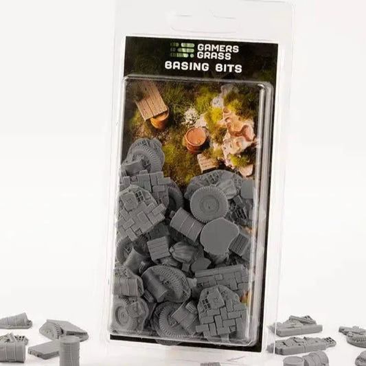 Gamers Grass Urban Warfare basing bits in their pack, grey resin rubble and debris pieces