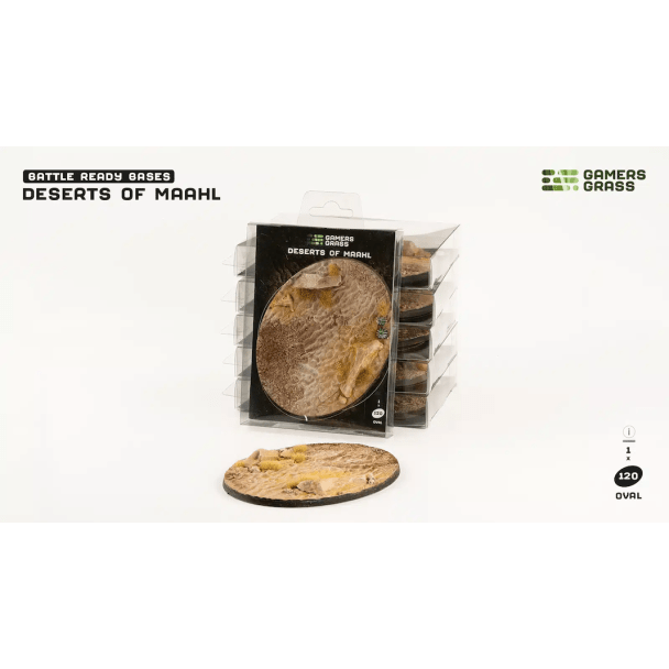 Gamers Grass Battle Ready Bases Deserts of Maahl 120mm oval base with its packaging