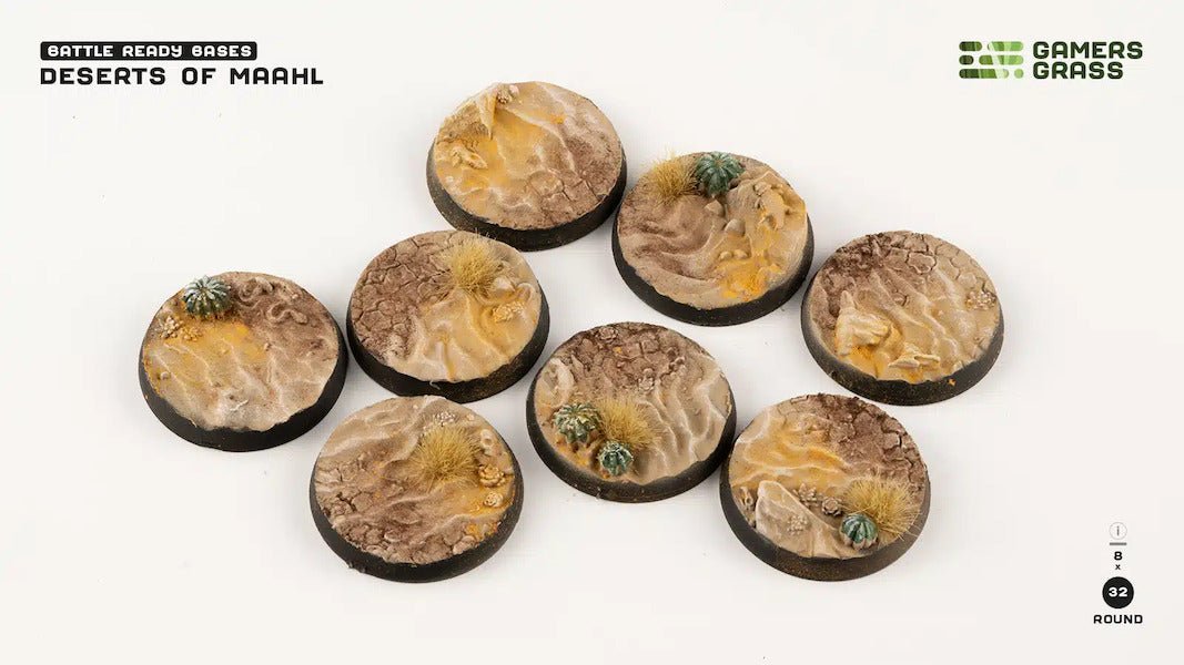 Gamers Grass Battle Ready Bases - Deserts of Maahl Round 32mm (x8) - Loaded Dice