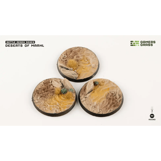 Gamers Grass Battle Ready Bases - Deserts of Maahl Round 50mm (x3) - Loaded Dice