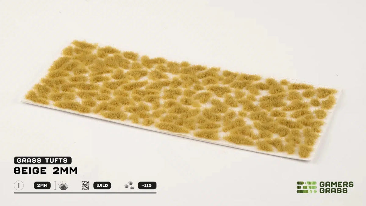 Sheet of Gamers Grass Beige 2mm short, dry grass tufts on a white background