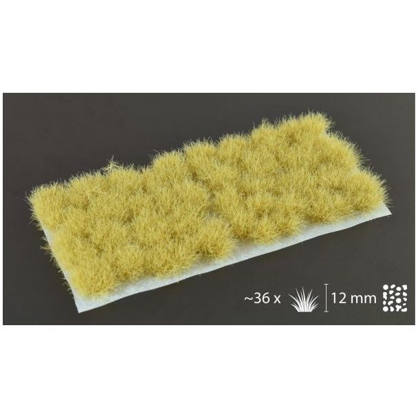 Gamers Grass Beige XL 12mm tufts on their backing sheet, about 36 dry grass tufts
